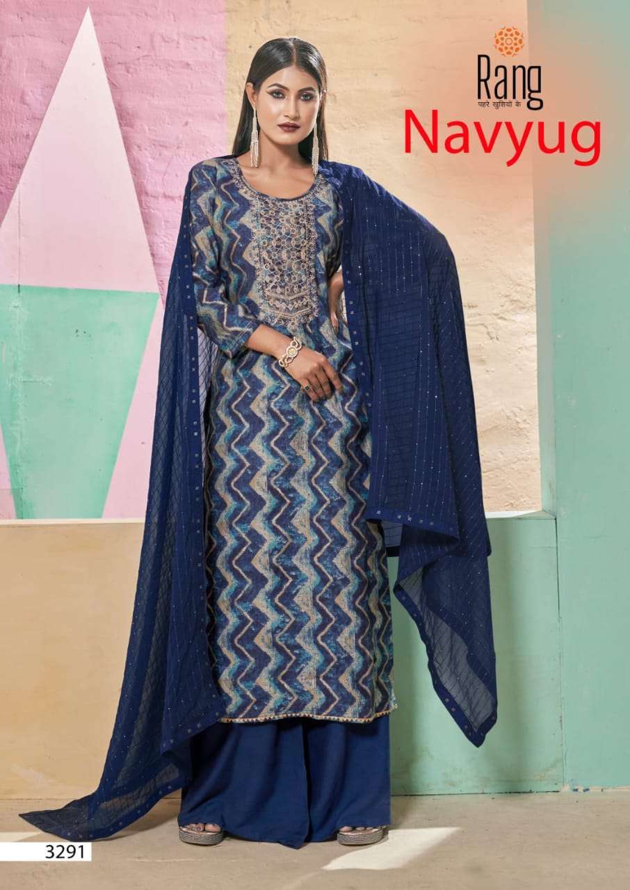 rang navyug series 3291-3294 muslin print foil suit 