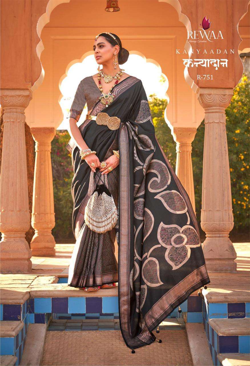 rewaa kanyaadan series 743-754 soft kachhi silk saree