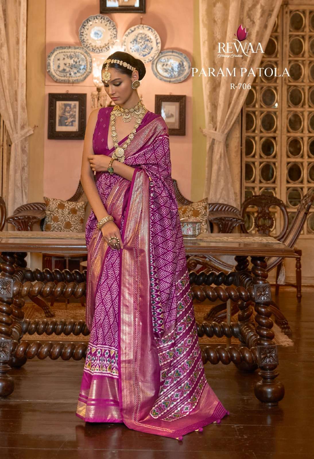 rewaa param patola designer smooth patola silk saree 