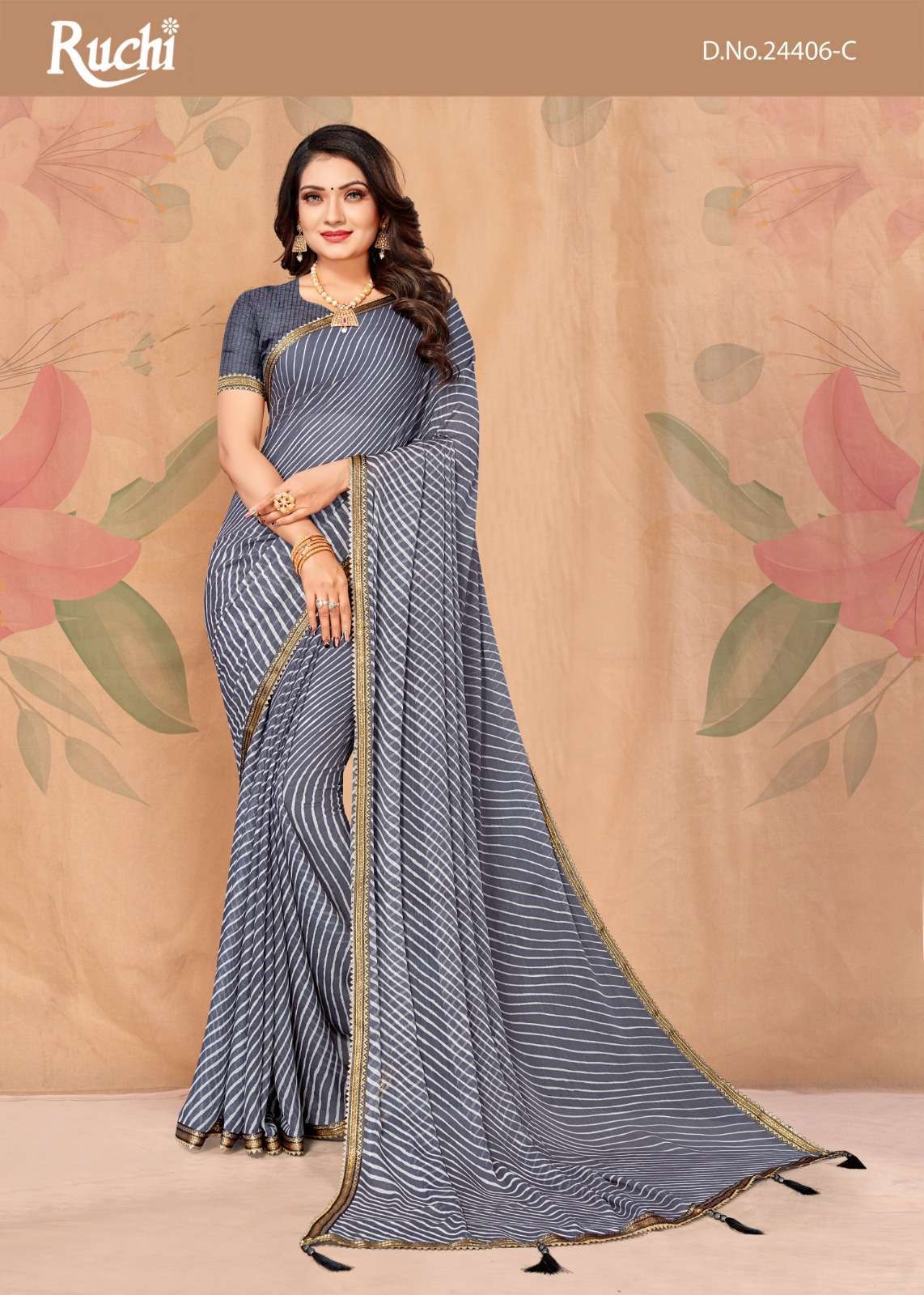 ruchi jalpari vol 9 series 24406 chiffon lehriya saree