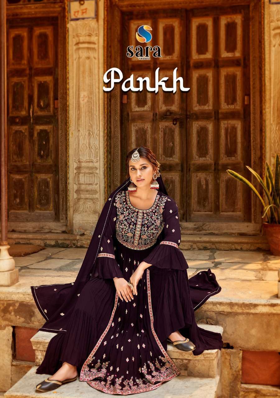 sara trendz pankh series 3651-3654 georgette embroidery work suit 