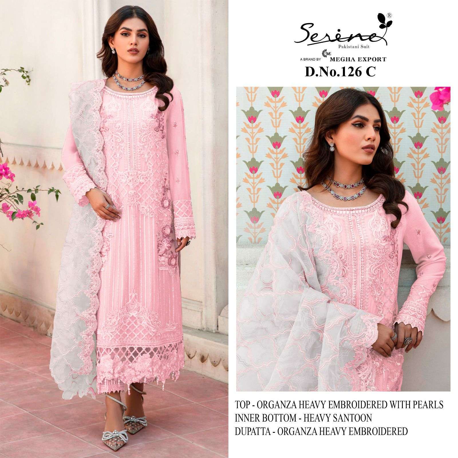 serine s 126 A to D organza heavy embroidered suit 