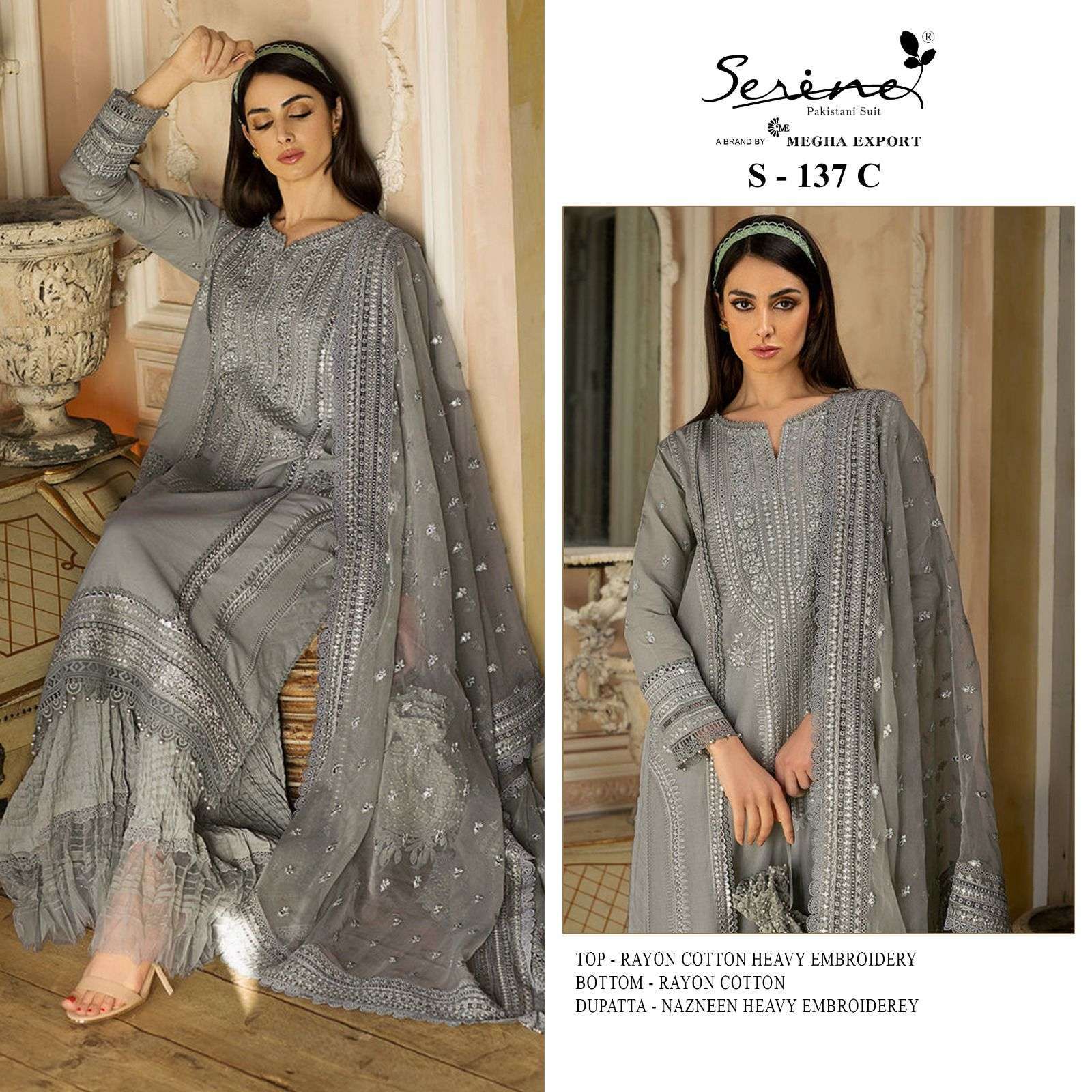 serine S-137 rayon cotton embroidery suit 