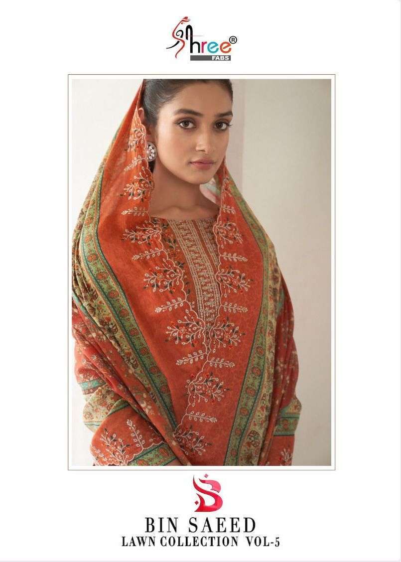 shree fabs bin saeed lawn vol 5 series 5001-5006 pure lawn suit 