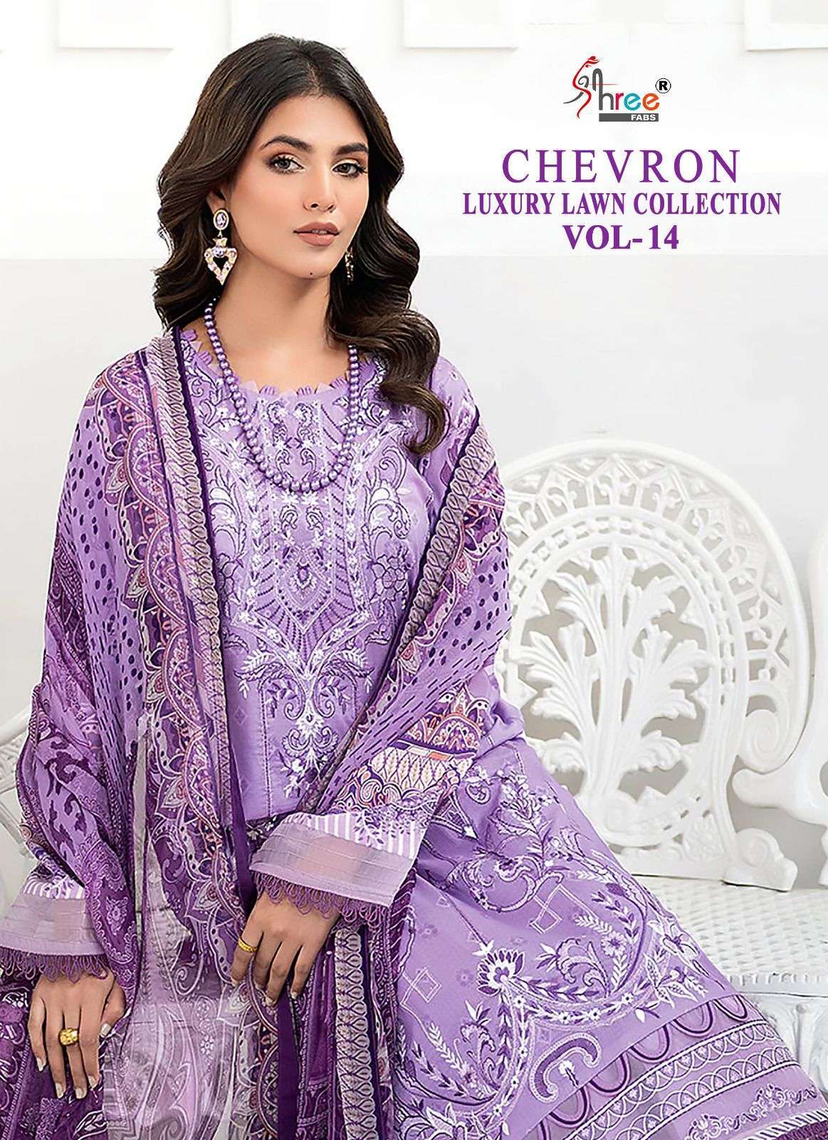 shree fabs chevron luxury lawn collection vol 14 series 3028-3035 pure lawn cotton suit 