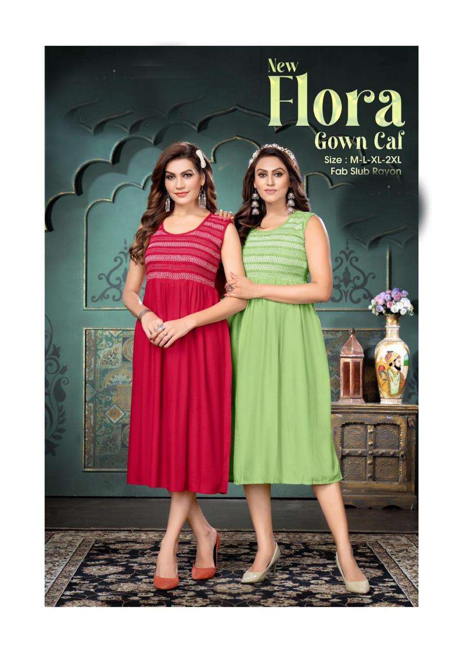 trendy new flora gown cal series 101-108 rayon slub kurti 