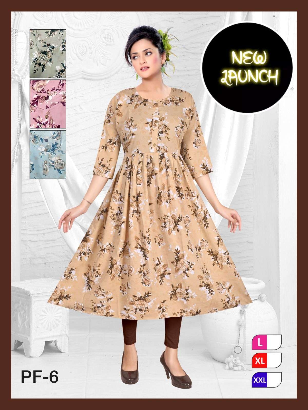 TRENDY PF-6 BSY LONG PRINTED GHERA KURTI