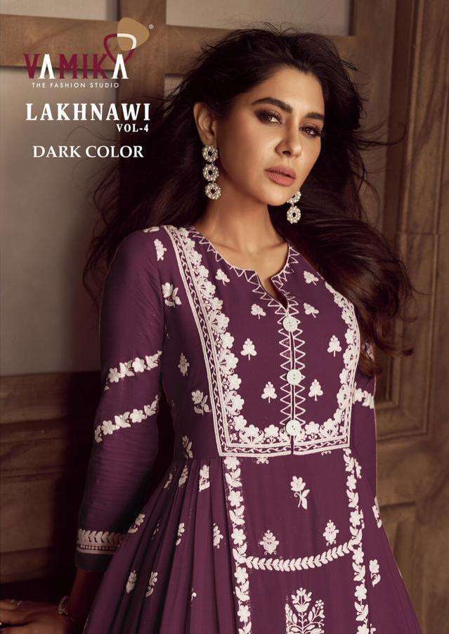 vamika lakhnavi vol 4 dark color series 1023 heavy rayon suit 