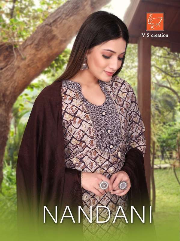 VS Nandani series 8001-8004 Heavy Viscose Chanderi  readymade suit