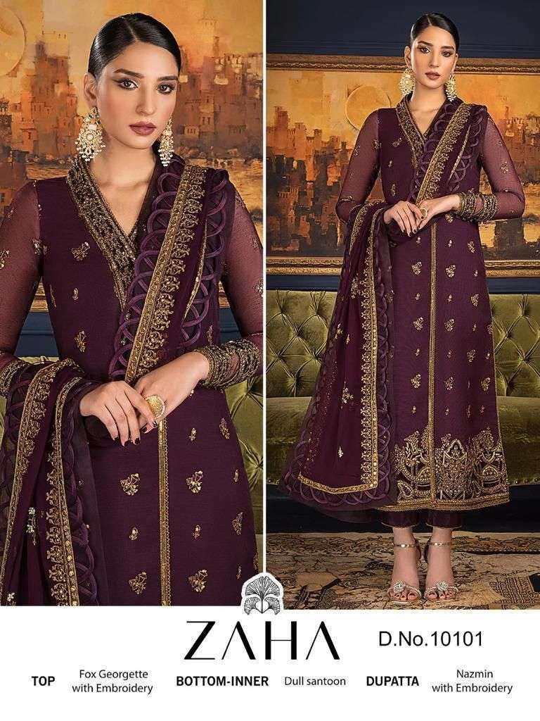 zaha 10101 faux georgette embroidered suit