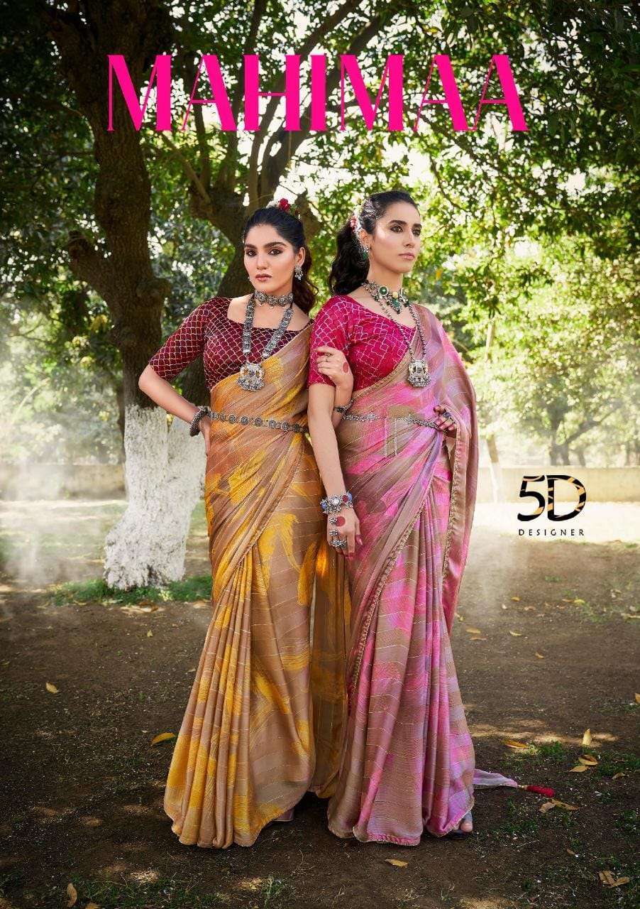 5d designer mahimaa series 4123-4130 pn weaving pattern jari print saree