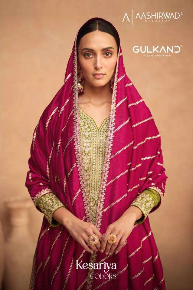 aashirwad gulkand kesariya colors series 9618-9621 premium silk suit