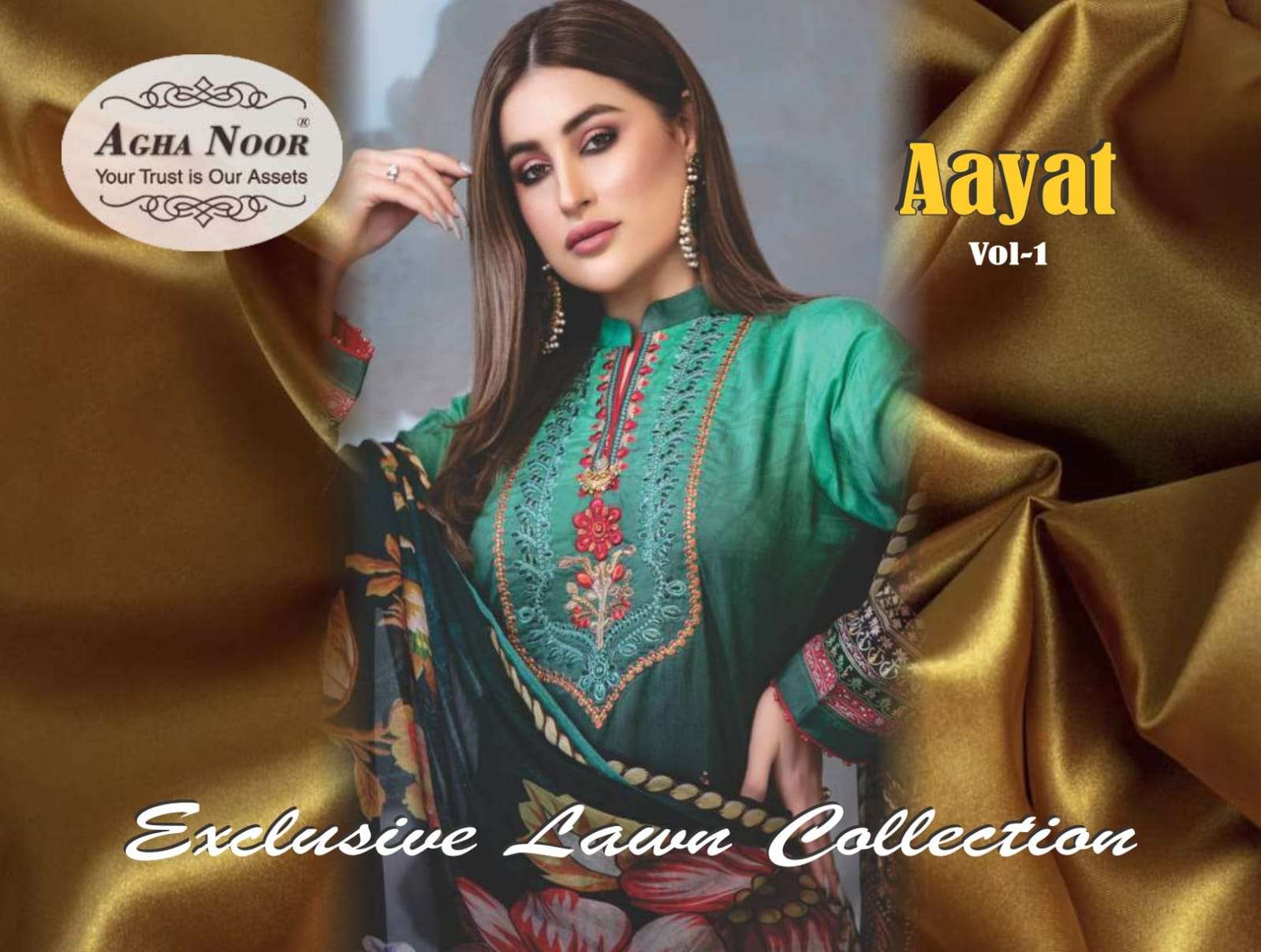 agha noor aayat vol 1 series 1001-1006 lawn cotton suit 