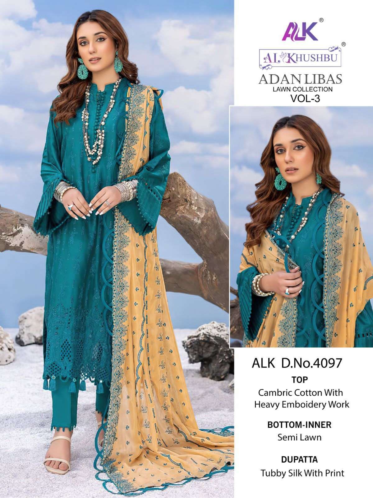 al khushbu adan libas vol 3 series 4094-4097 pure cambric cotton suit 