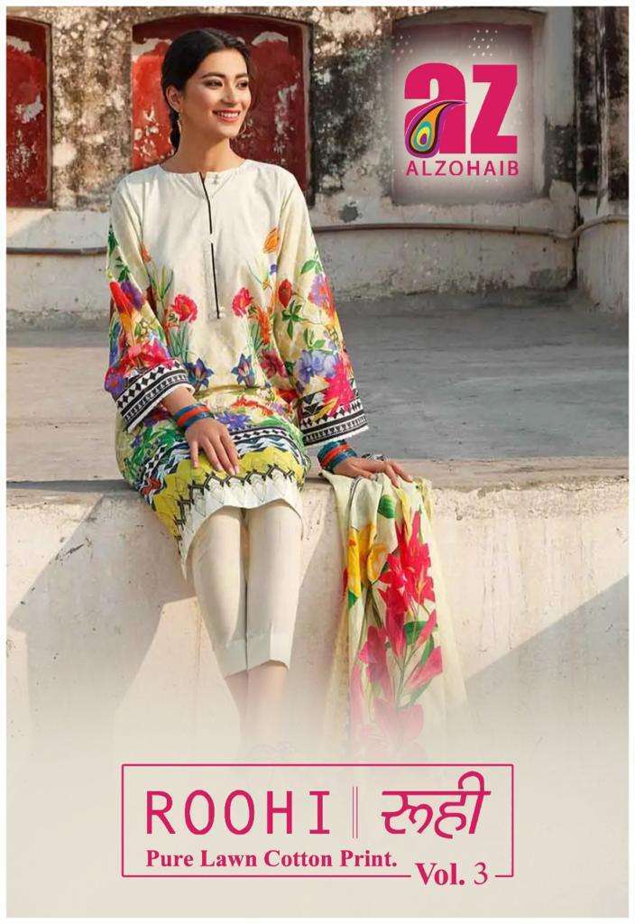 al zohaib roohi vol 3 series 301-306 Pure Lawn Cotton Print suit