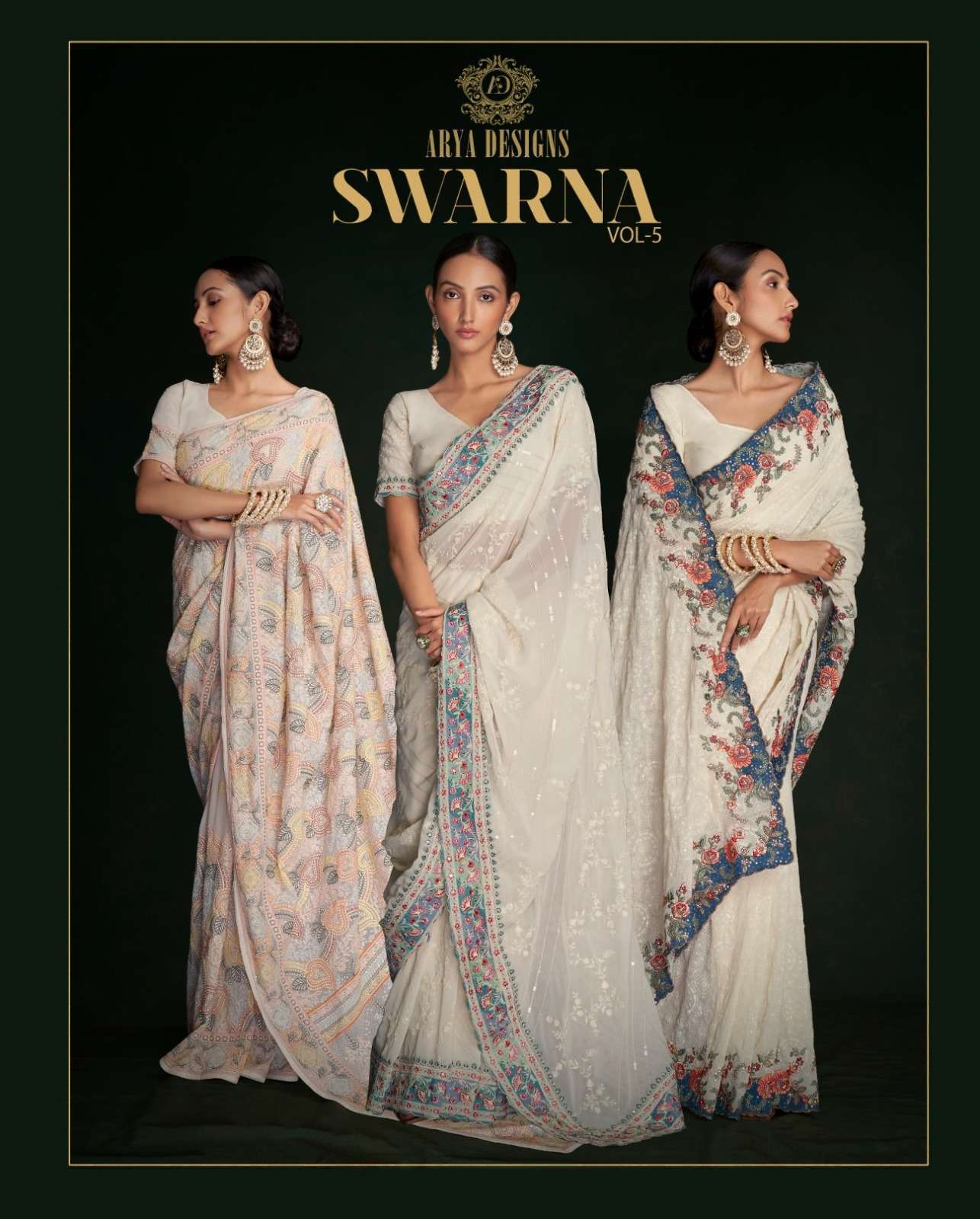 arya designs swarna vol 5 series 46001-46005 georgette saree