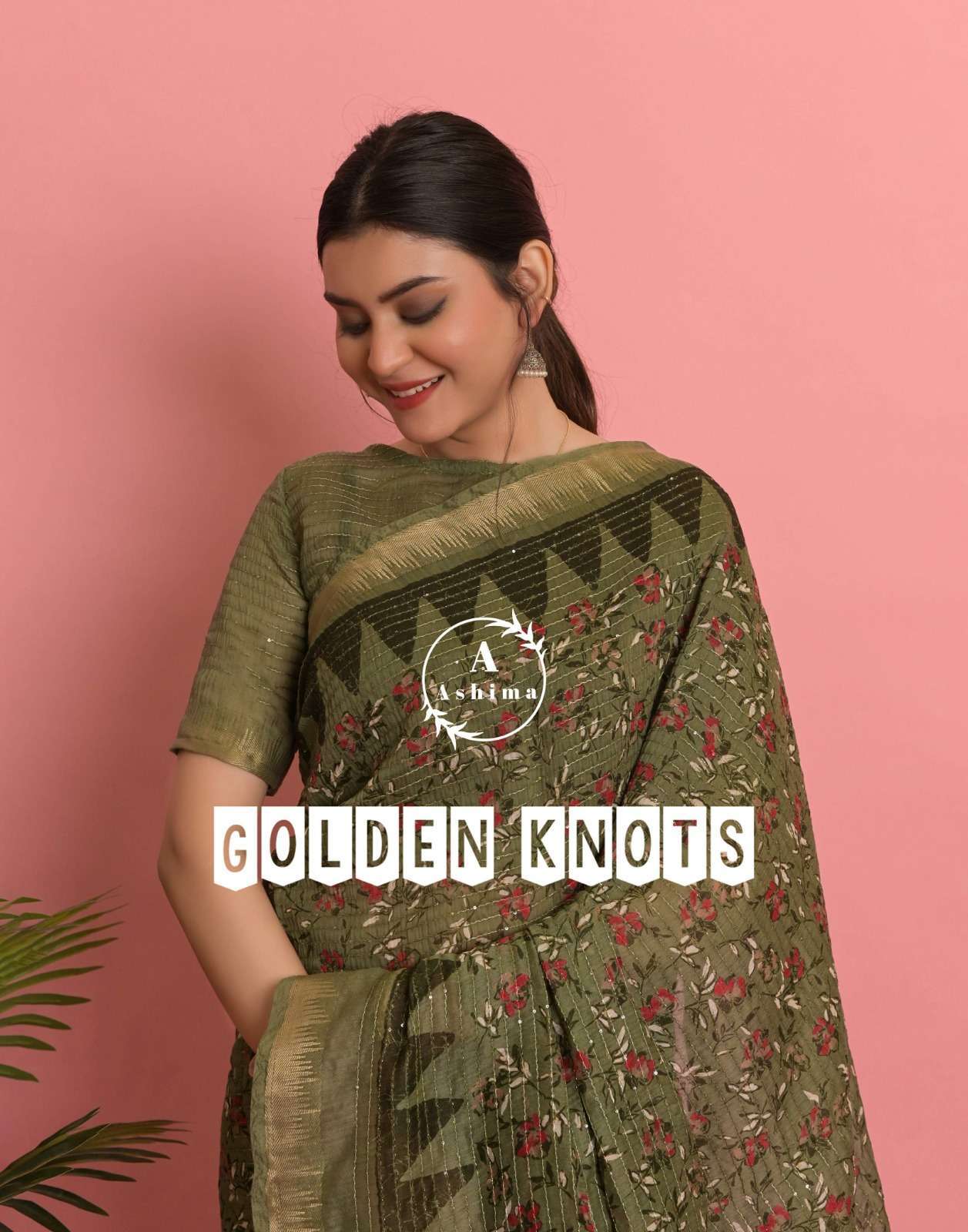 ashima golden knots series 7801-7808 cotton jari print saree