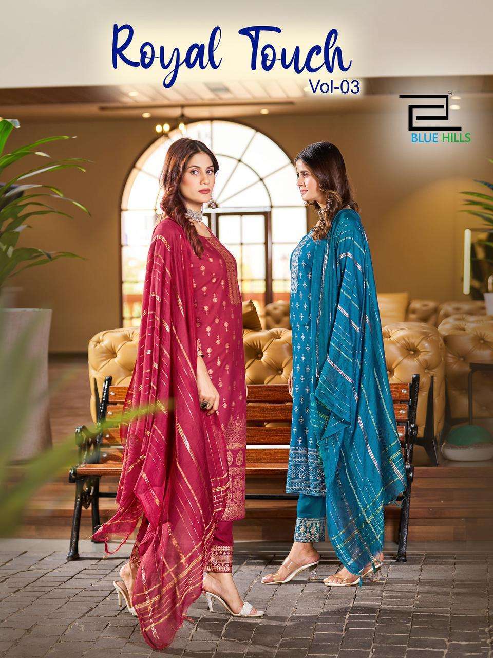 blue hills royal touch vol 3 series 3001-3008 Rayon 14KG readymade suit