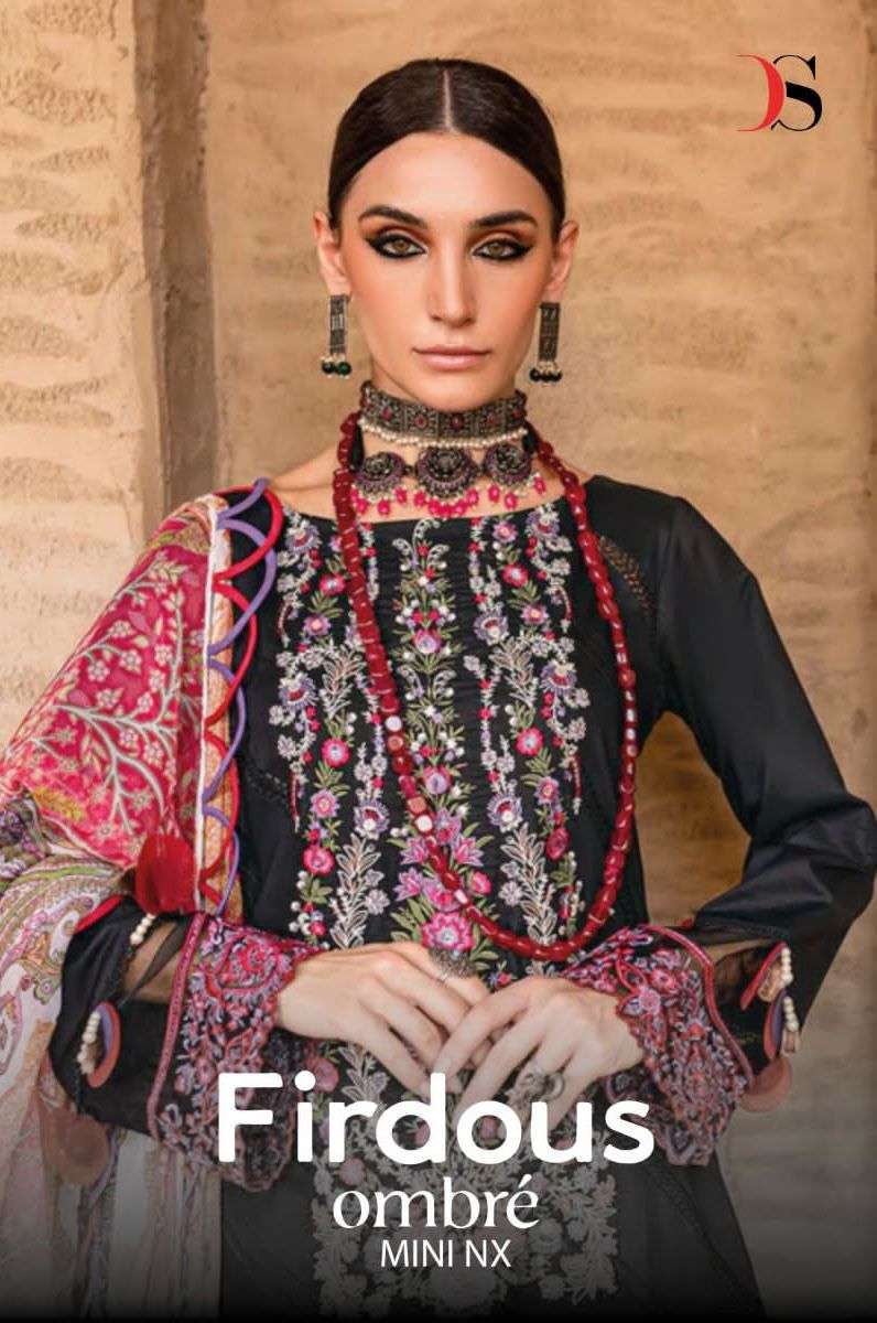 deepsy firdous ombre embroidered mini nx series 3136-3137 pure cotton suit 