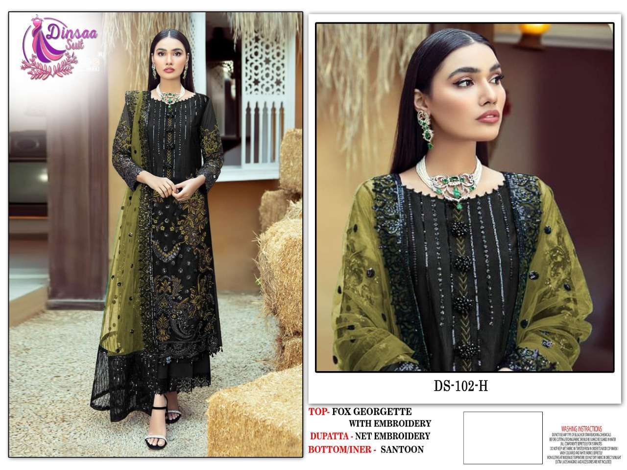 dinsaa 102 efgh faux georgette embroidered suit 