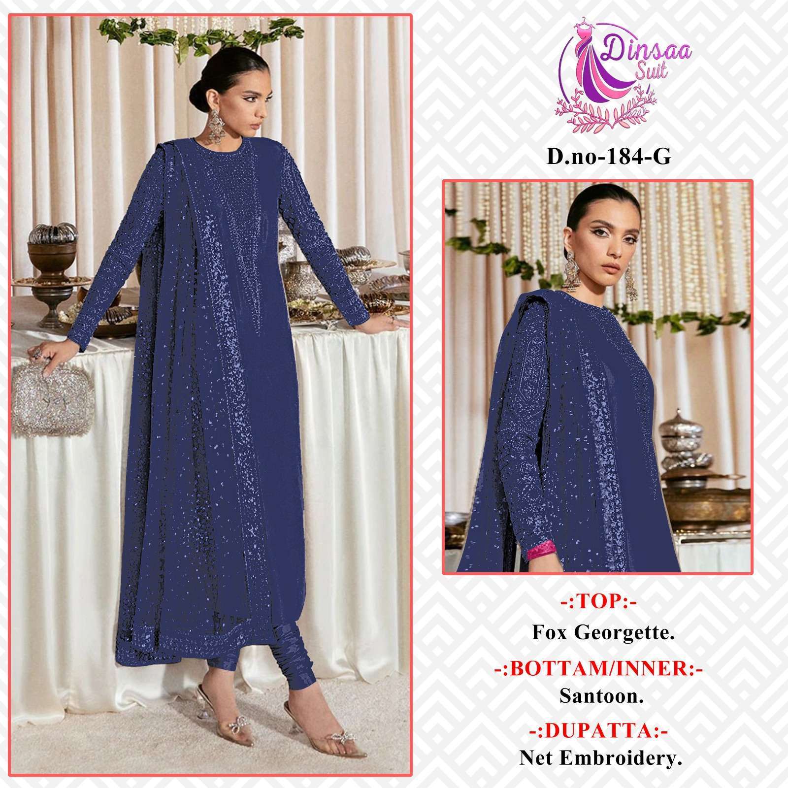 dinsaa 184 efgh georgette embroidered suit 