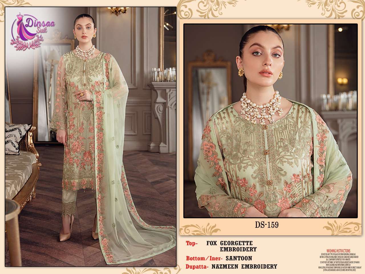 dinsaa rangoon nx series 159-160 heavy faux georgette suit 