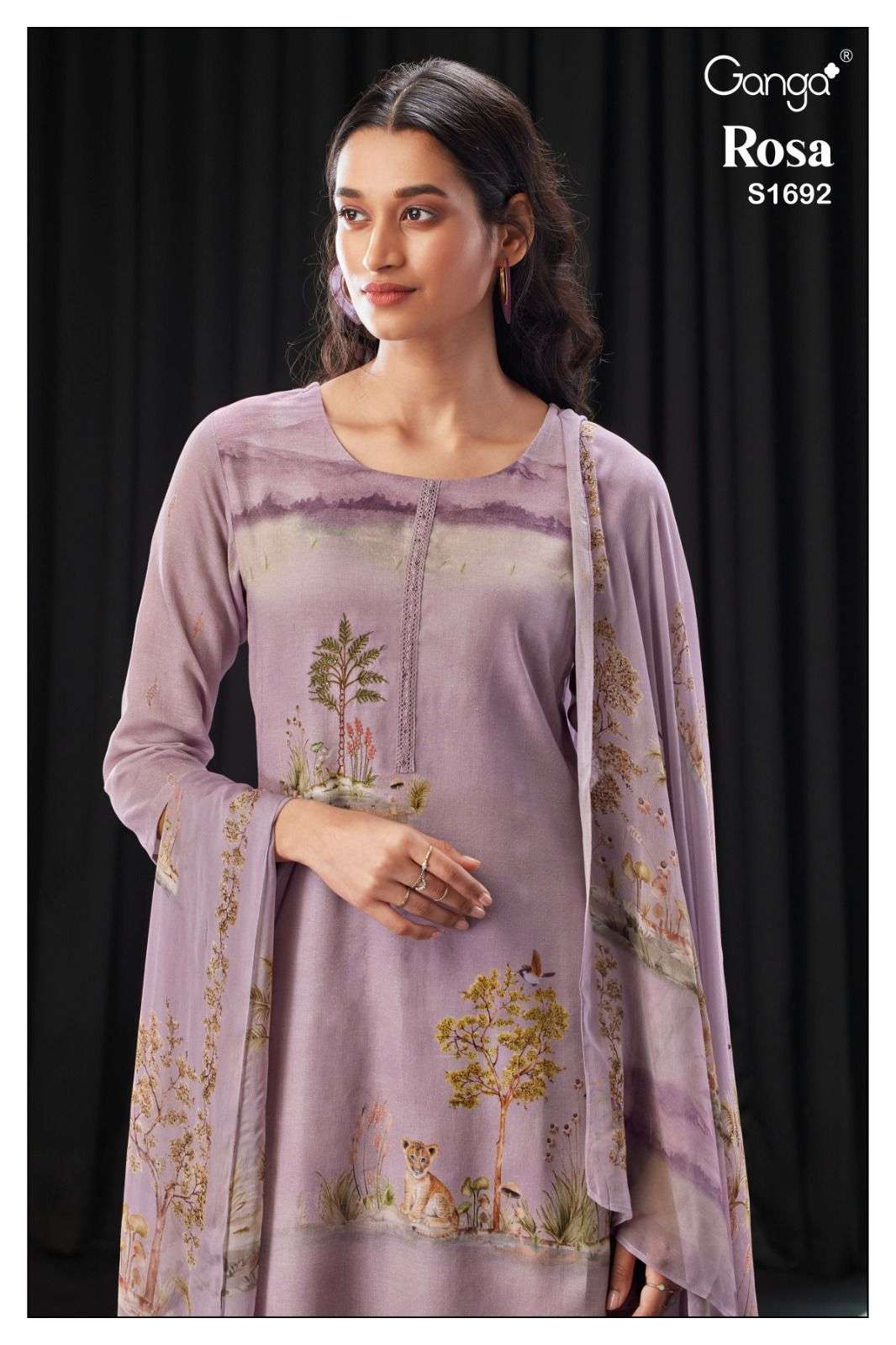 ganga rosa 1692 premium pure linen digital print suit