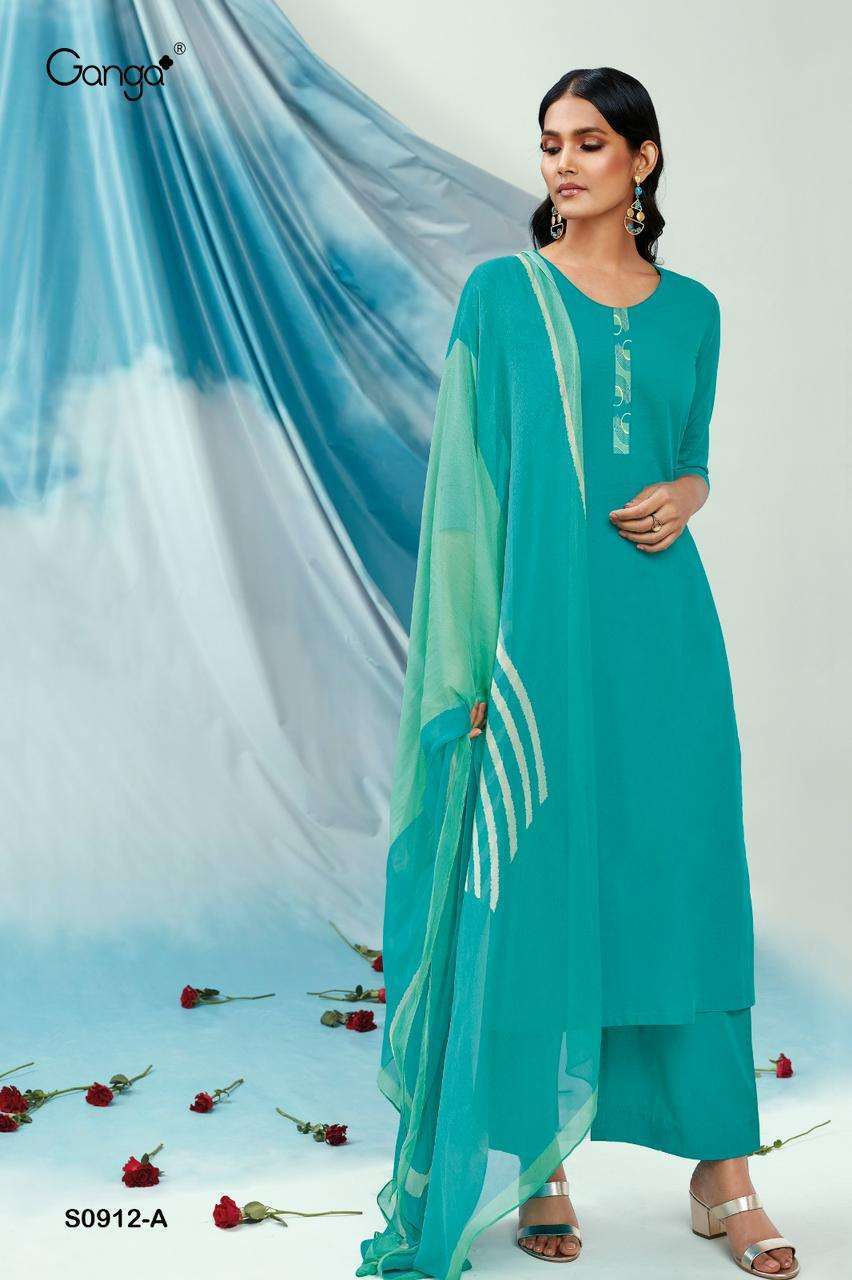 ganga ruha S0912 premium cotton solid with printed neck suit