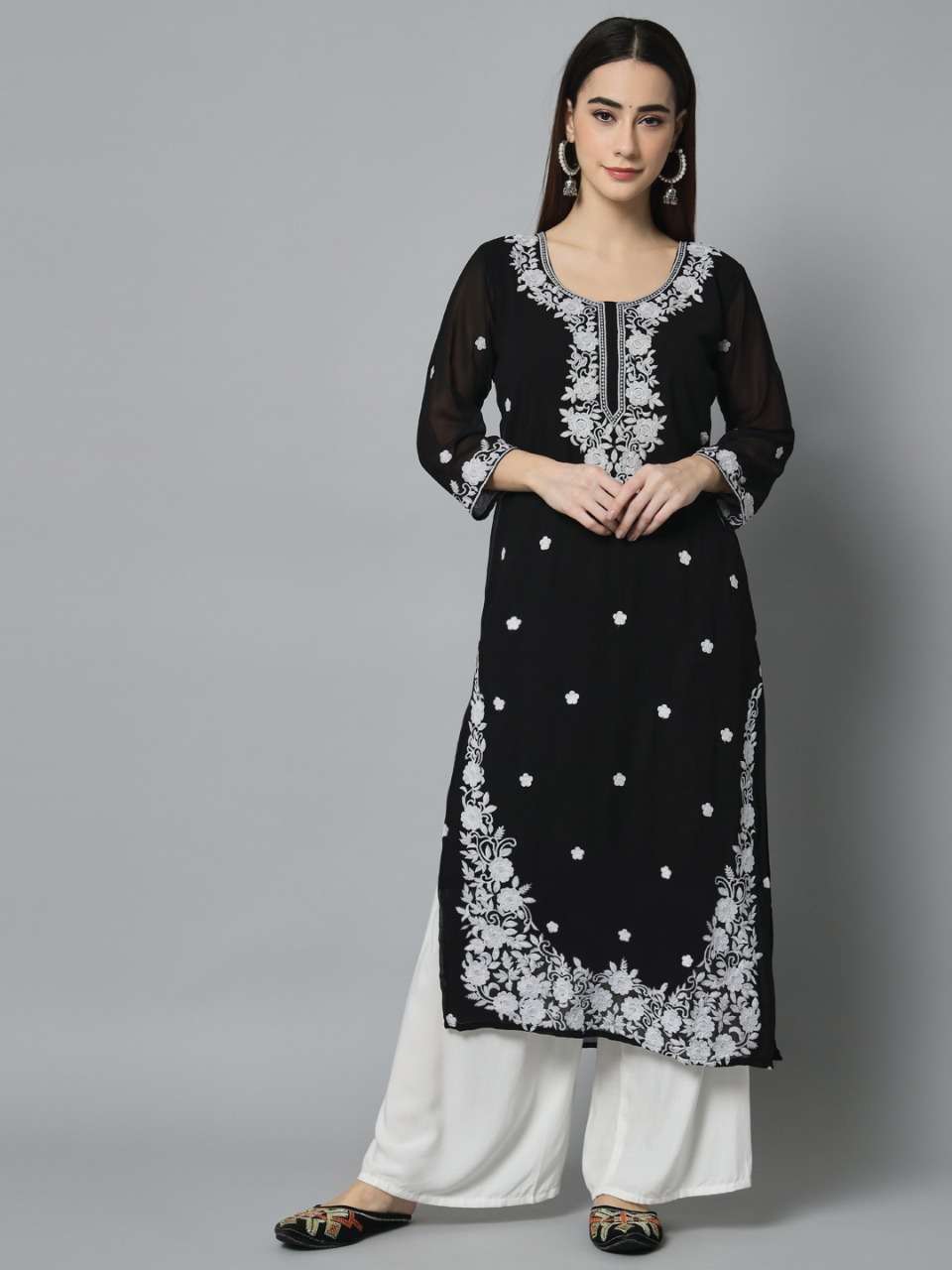 Gopala Georgette kurti with crepe inner and Lucknowi Embroidery Work