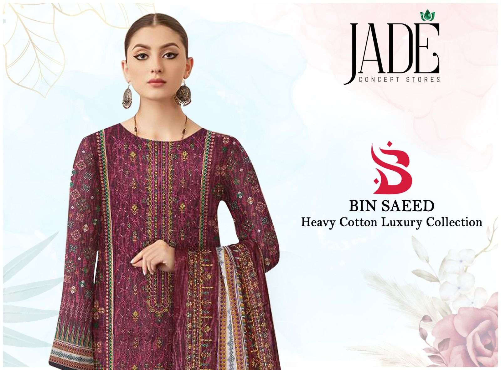 jade bin saeed heavy cotton luxury collection series 101-106 lawn cotton suit 