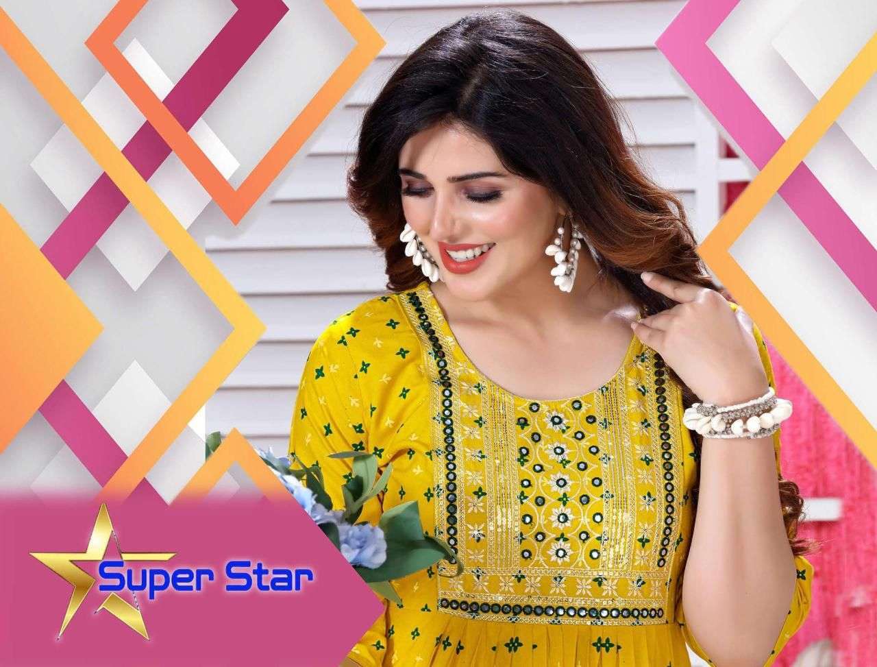 jlf supeer star vol 1 series 301-308 14 kg Heavy Rayon kurti