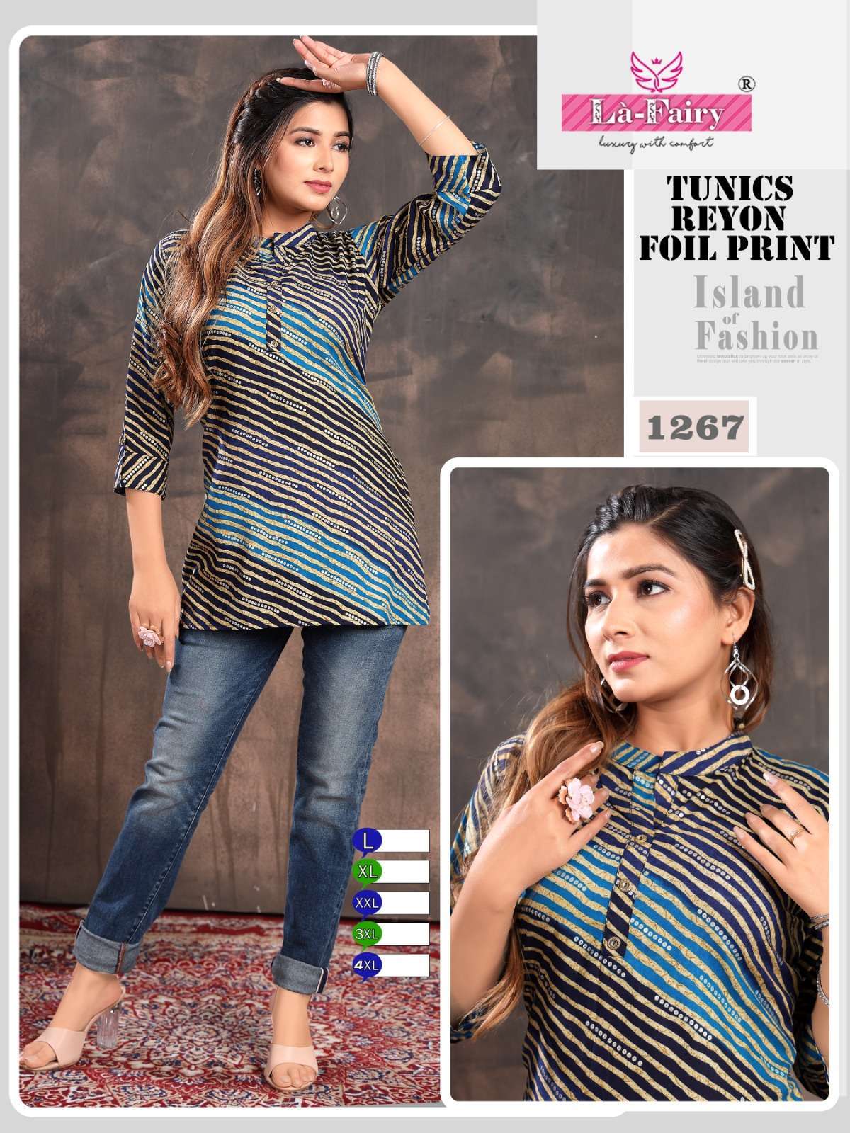 la fairy 1267 colours rayon foil print kurti 