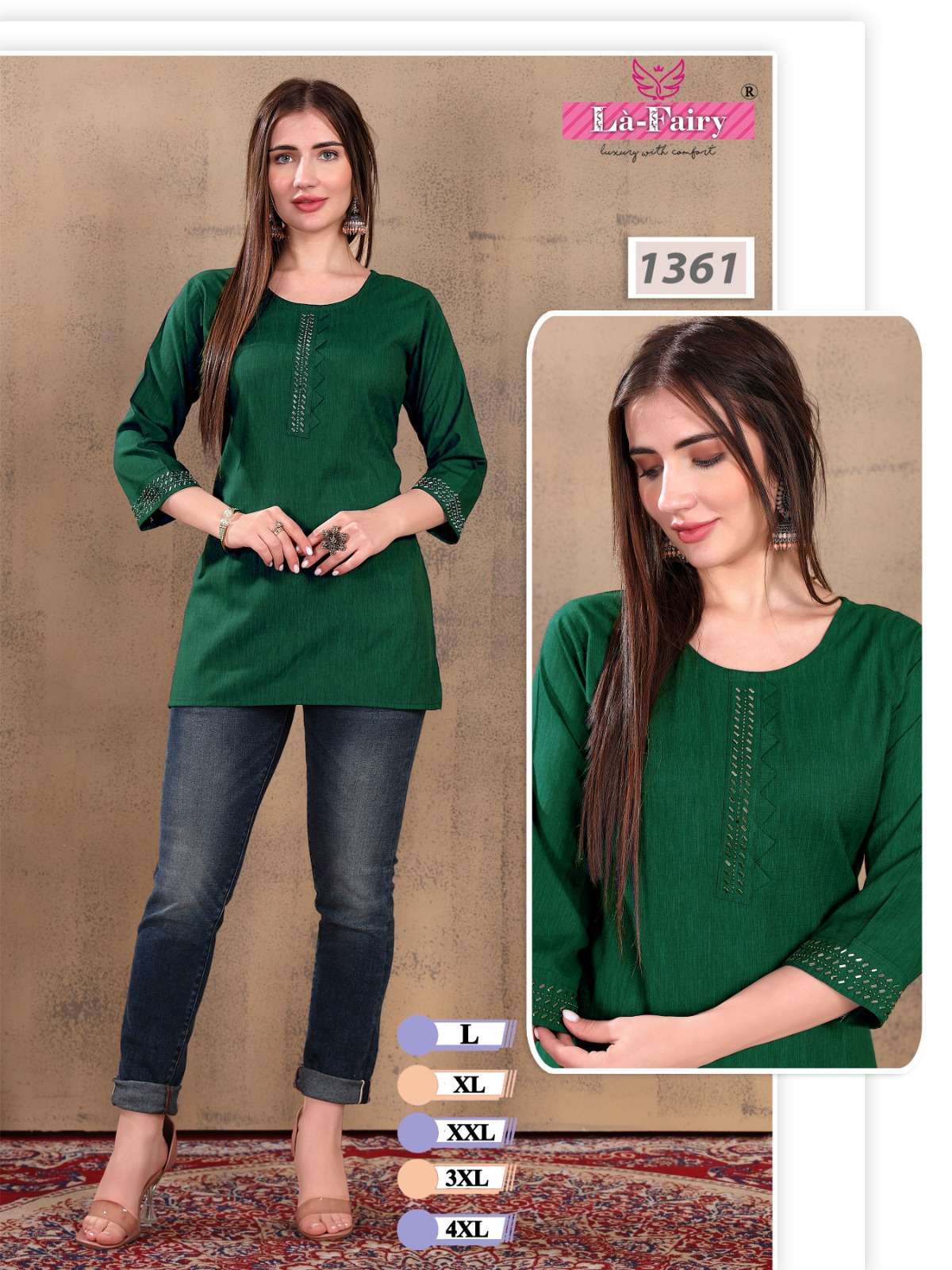 la fairy 1361 rayon diamond work kurti 