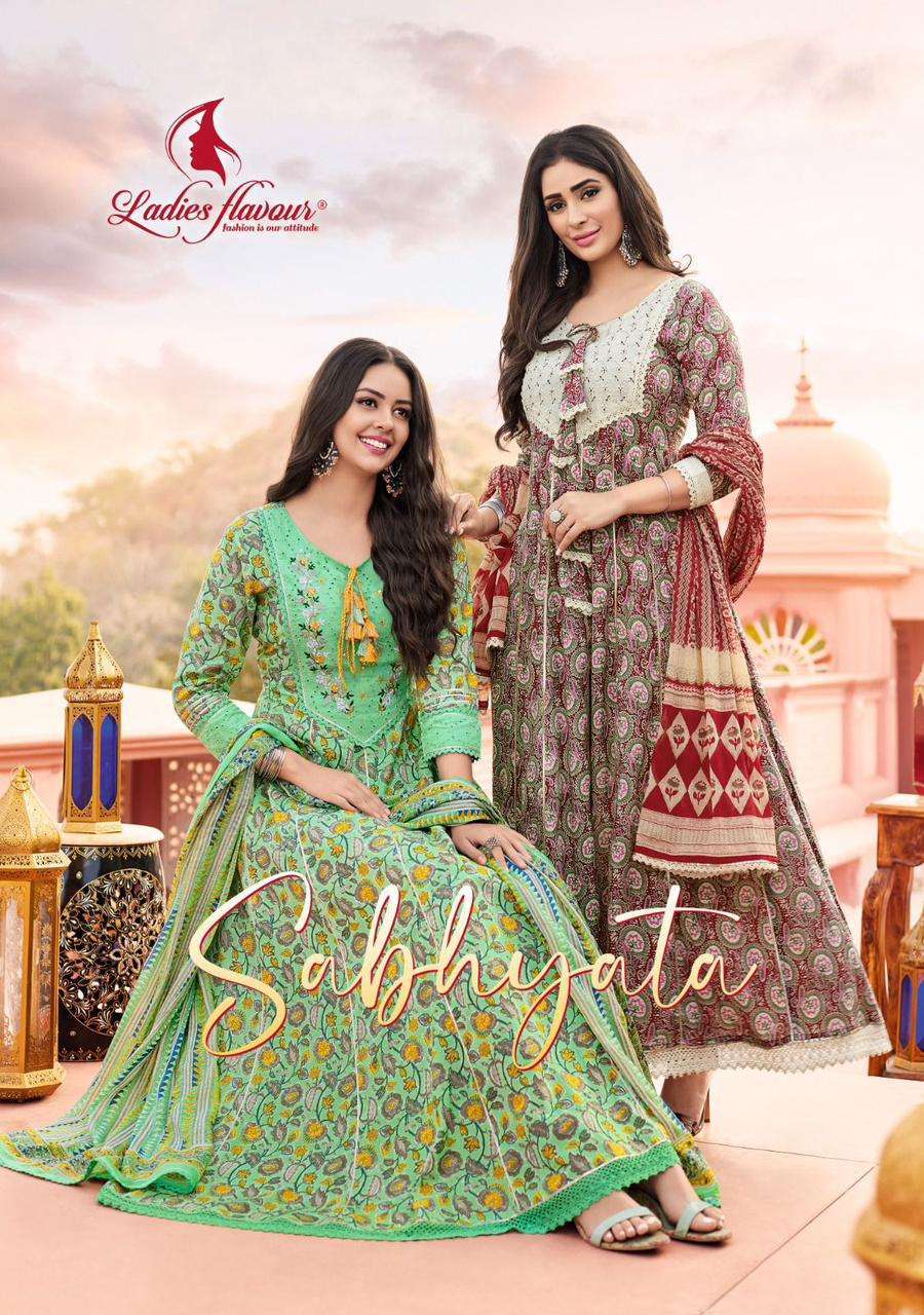 ladies flavour sabhyata series 1001-1004 Pure Cotton gown with dupatta 