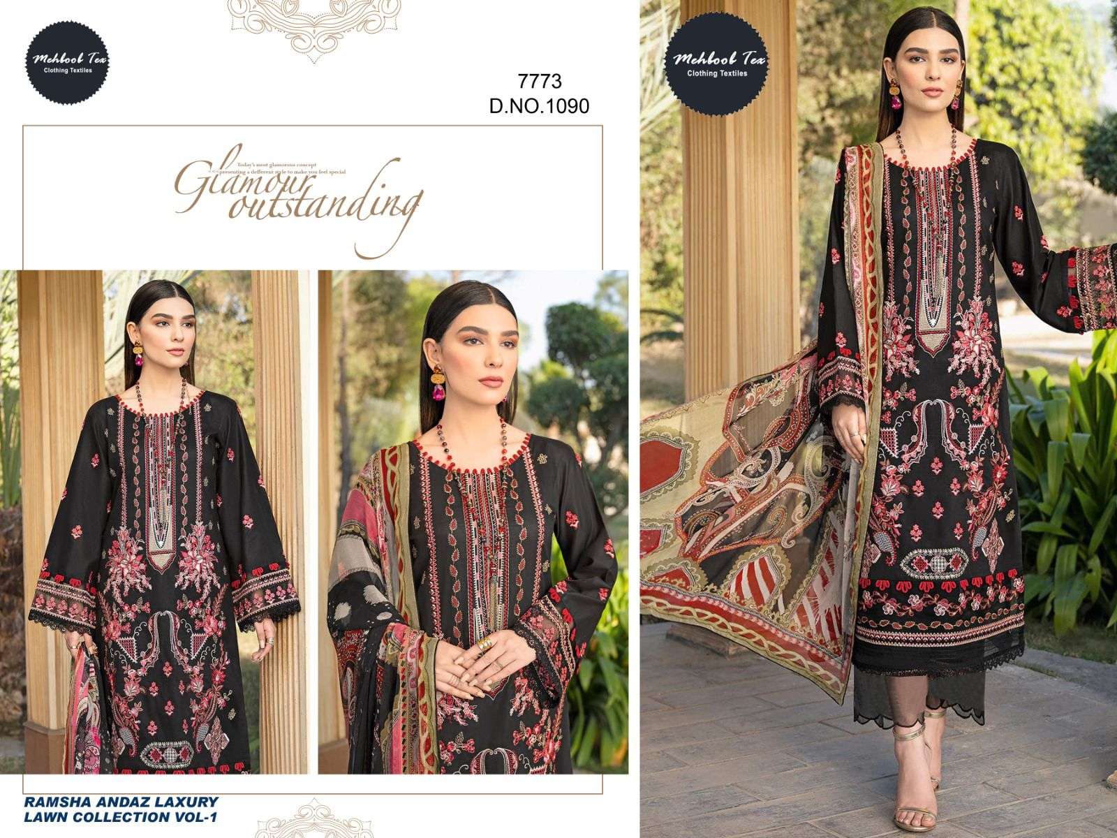 mehboob tex d-7773 designer cambric cotton suit s