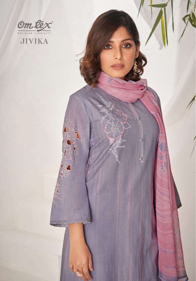 omtex jivika series 1851 linen cotton digital print suit 