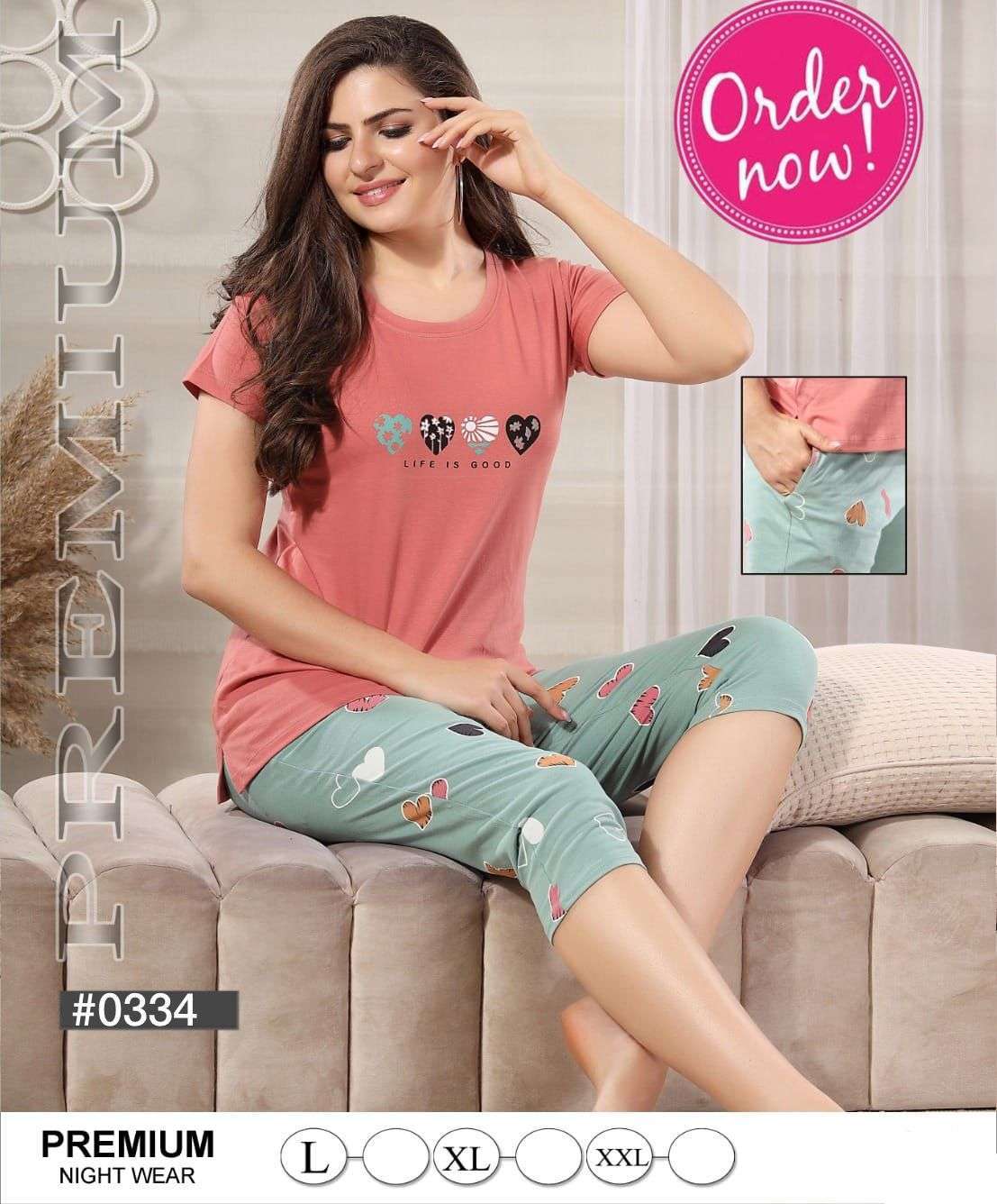 on capry vol 0334 Heavy Shinker Hosiery Cotton Night Suits Capri With Pocket