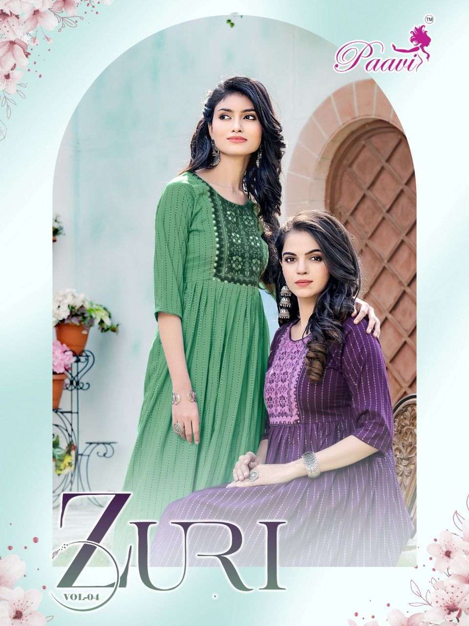 paavi zuri vol 4 series 401-408 Rayon jari print kurti