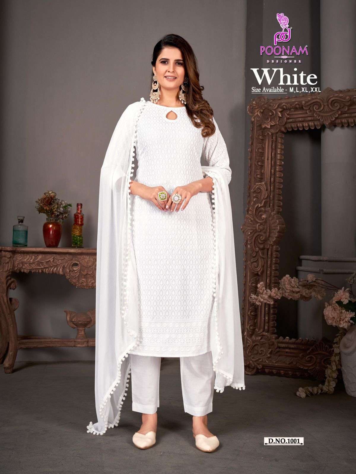 poonam white series 1001-1004 Pure Rayon readymade suit