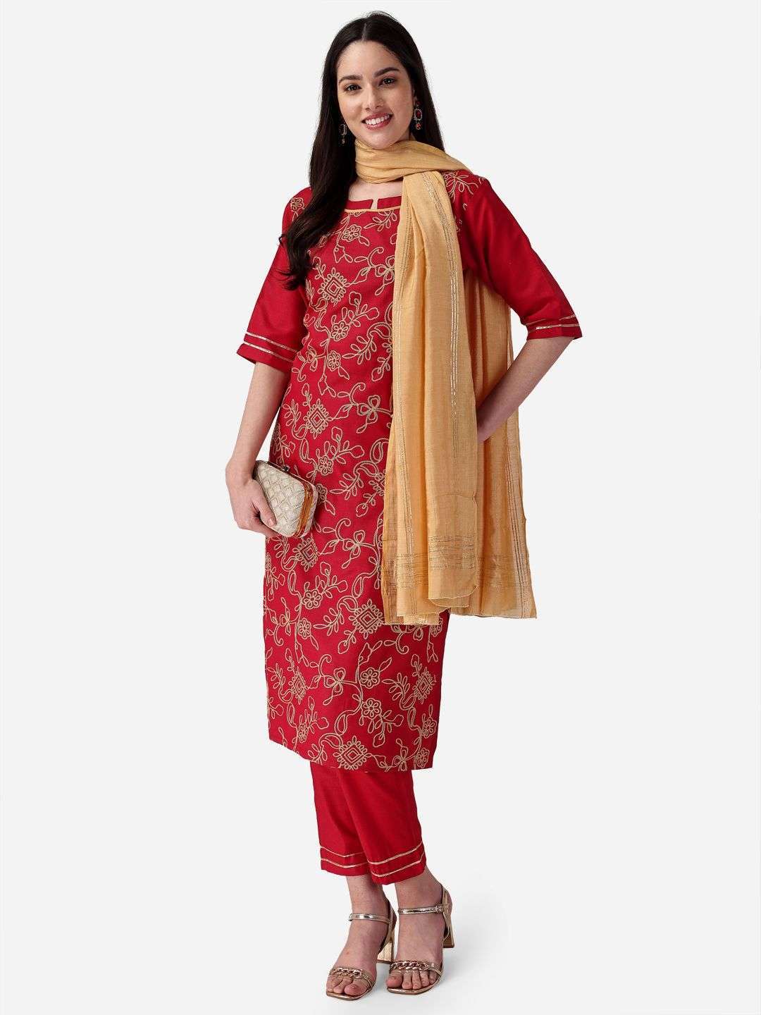 pr 108-110 Cotton Blend Kurta Pant With Dupatta Set 