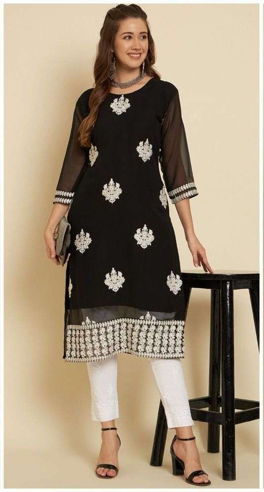 pr black chain designer chikankari work kurtis