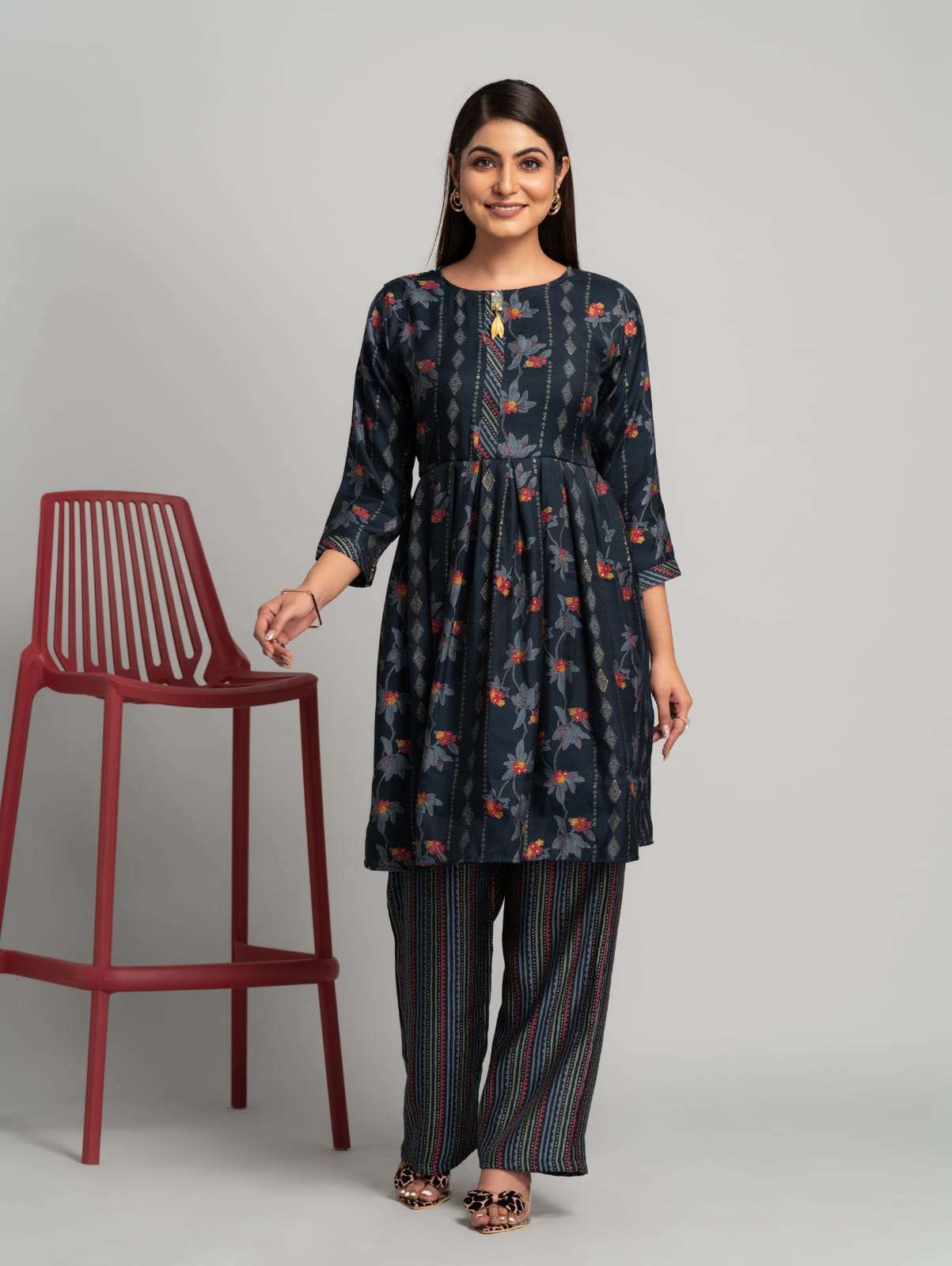 pr d123 designer printed cord set kurti