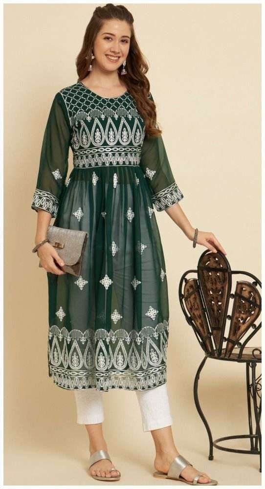 pr sia1 designer lucknowi chikankari work fancy kurtis