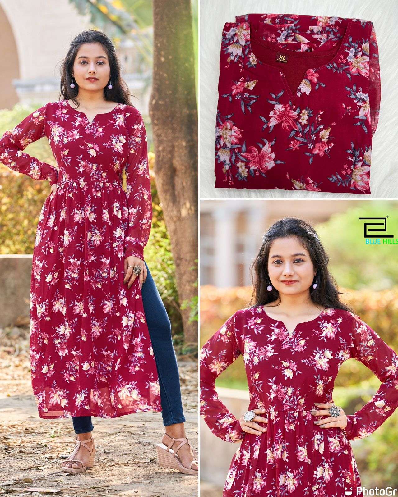 pushpa nx designer Heavy Georgette print long kurti 