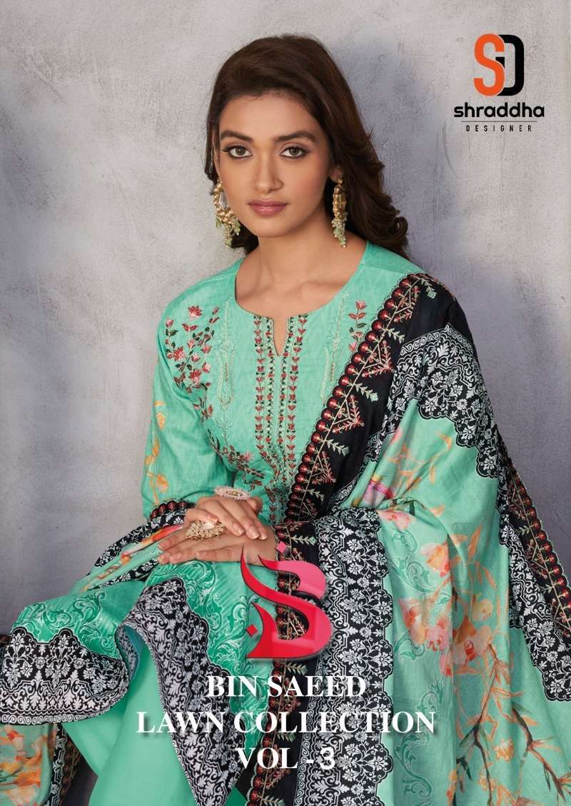 shraddha bin saeed lawn collection vol 3 series 30001-30004 lawn cotton suit 