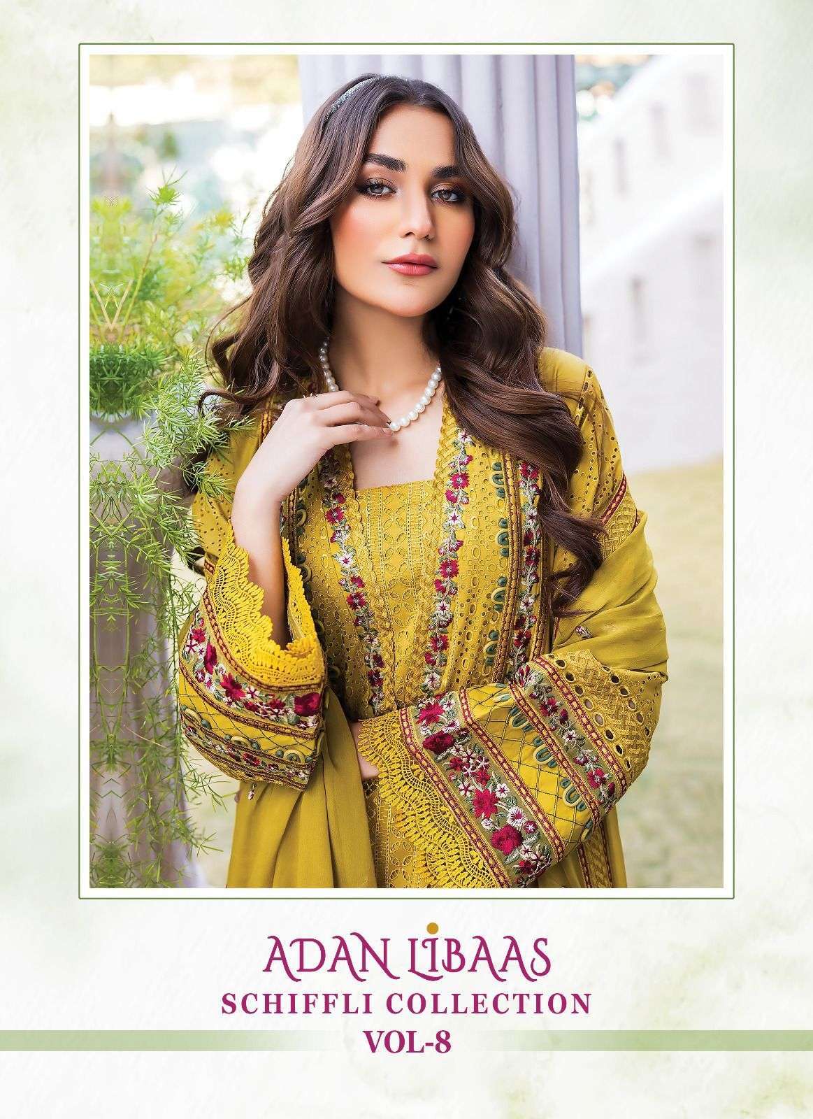 shree fabs adan libas schiffli collection vol 8 series 3091-3095 pure cotton suit