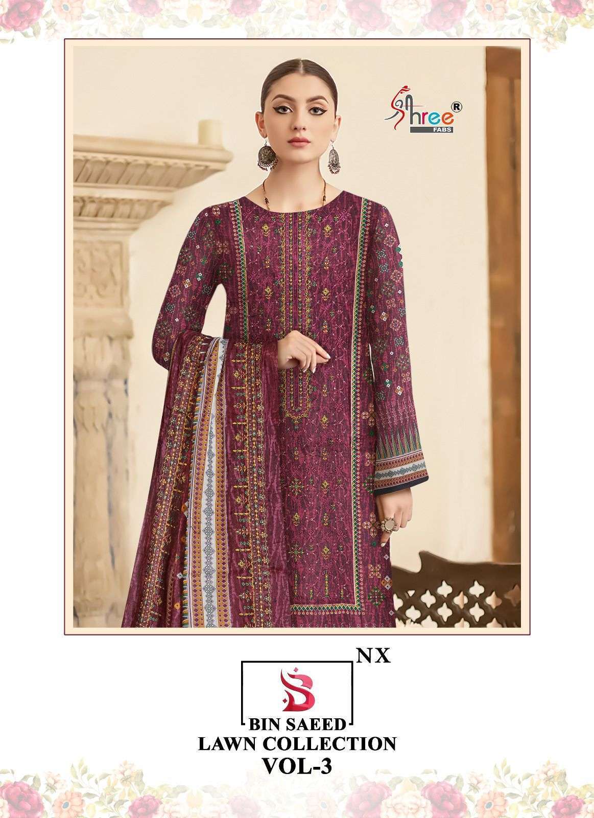 shree fabs bin saeed lawn collection vol 3 nx series 2545-2457 pure lawn suit