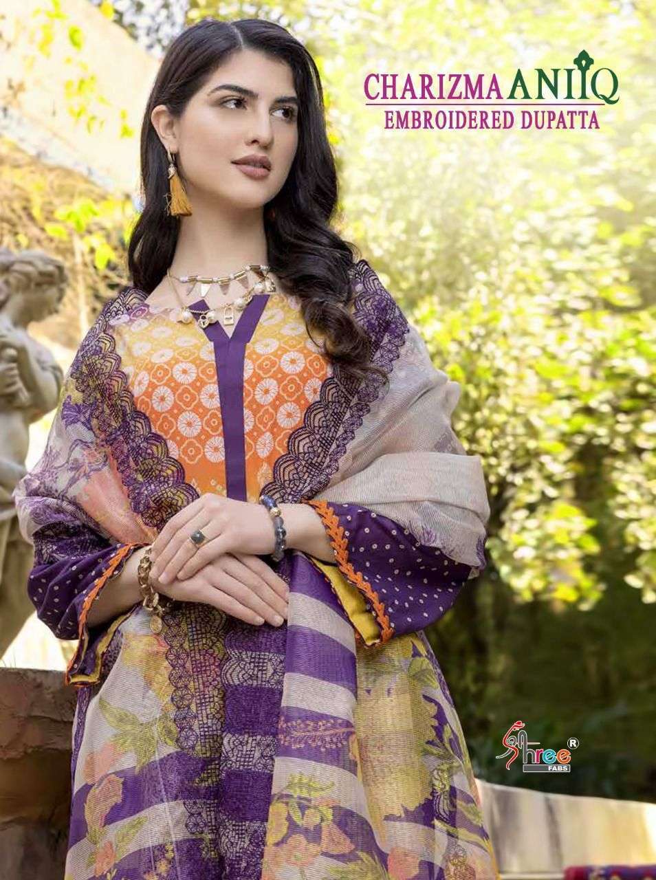 shree fabs charizma aniiq embroidered dupatta series 2239-2245 Pure lawn cotton suit