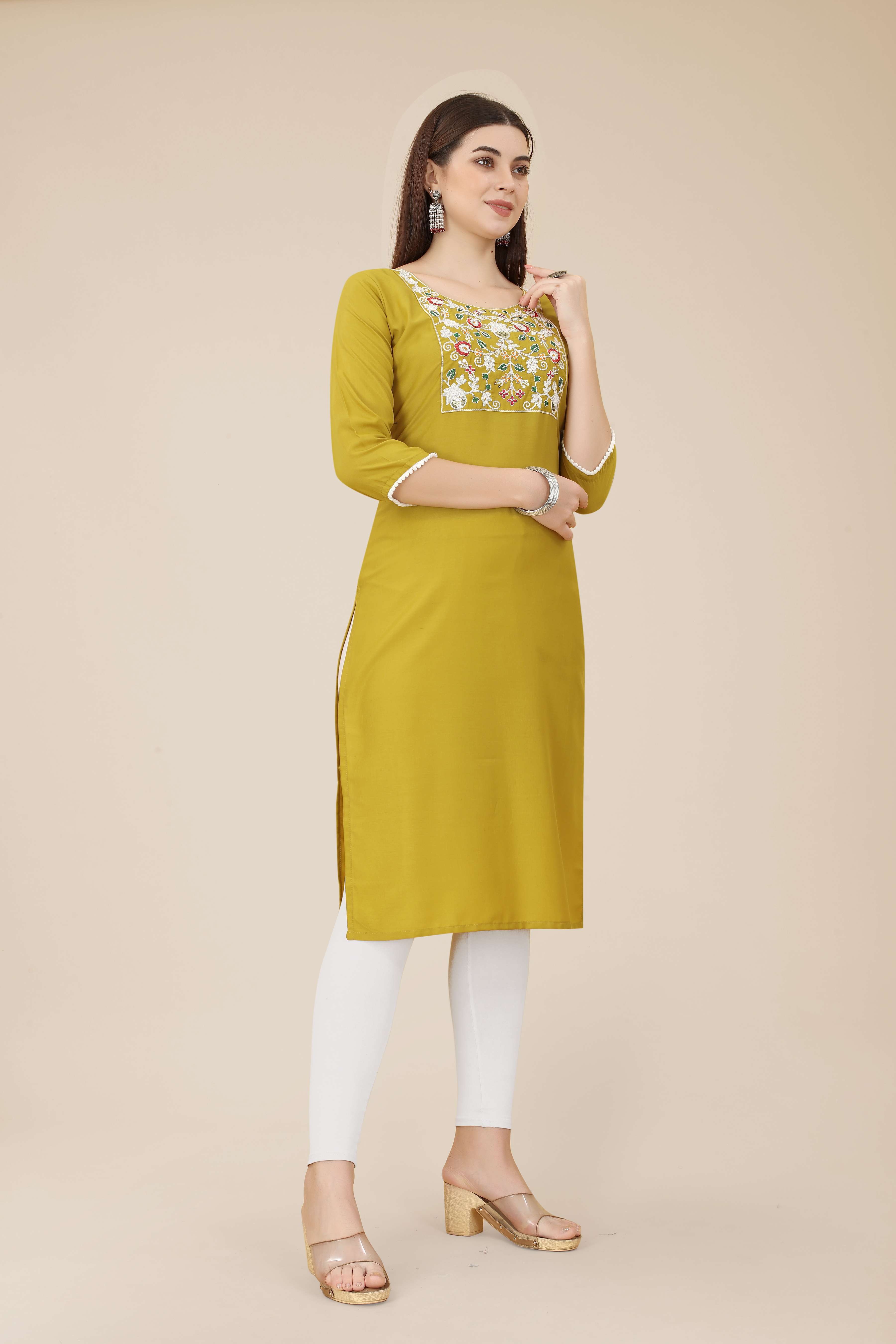 Swati Soft chinnon Kurta with Embroidery Work Straight Shape 