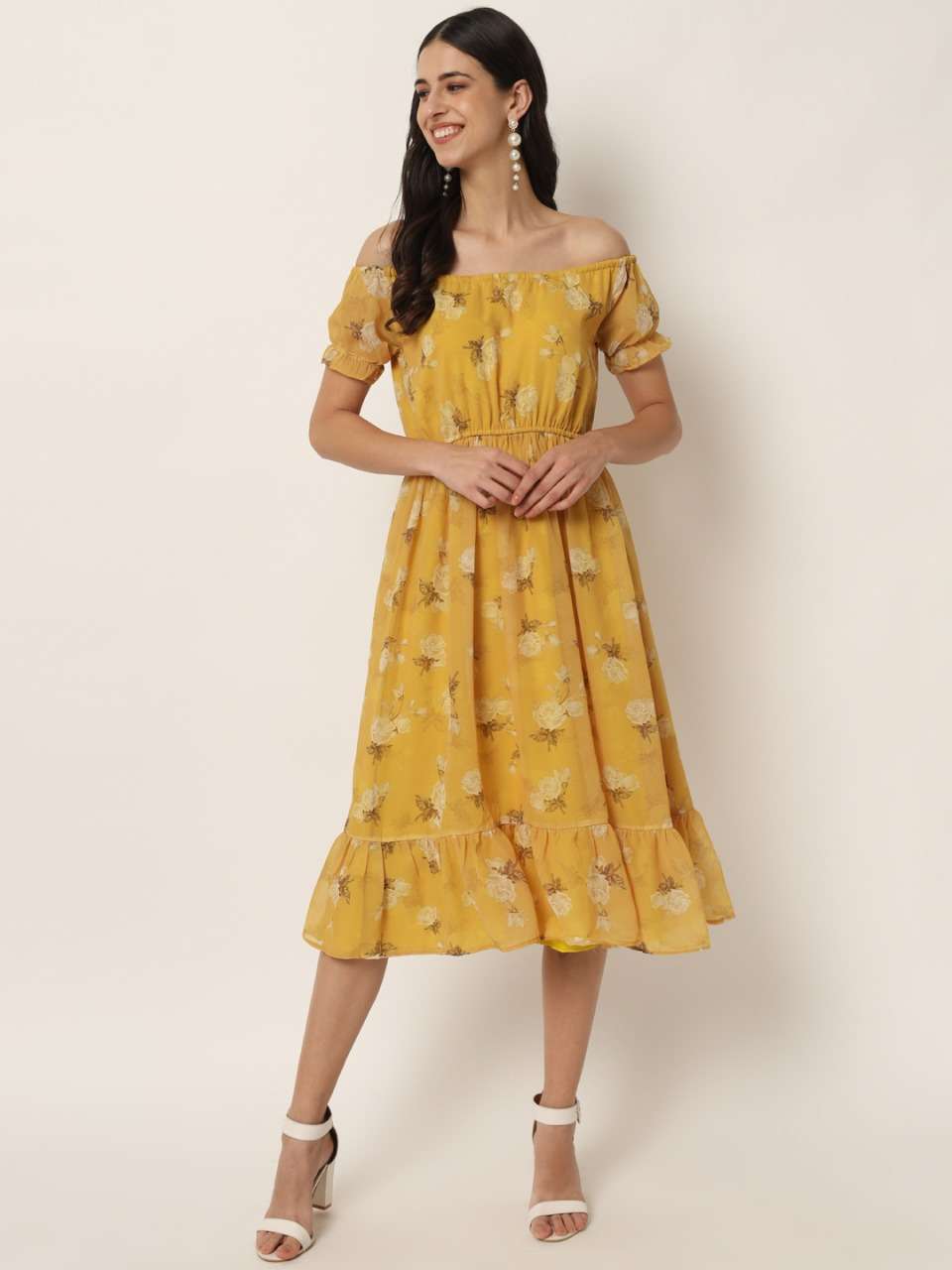 Sydney Georgette Midi Dress With Floral Print Western Wear 